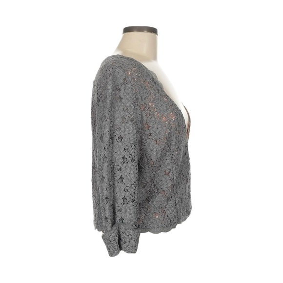 Anthropologie Idra Lace Overlay Blouse M Gray Polka Dot Silk Lined Scalloped NWT - Picture 2 of 8